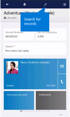 Dynamics 365 for phones and tablets search