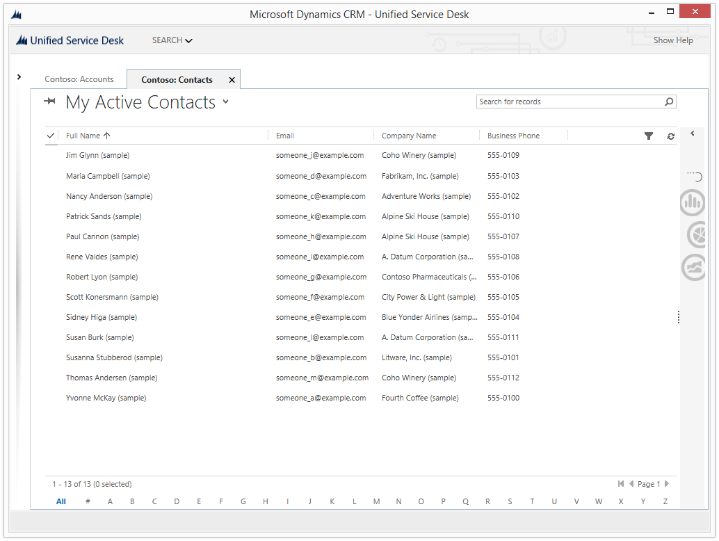 Dynamics CRM contact records displayed