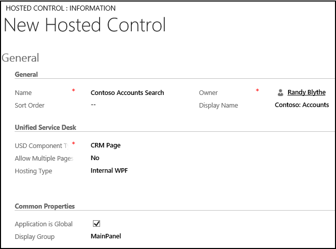 Create a hosted control for displaying accounts