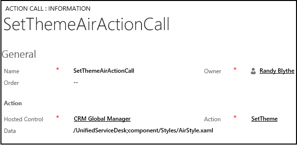 Action call definition for Air theme