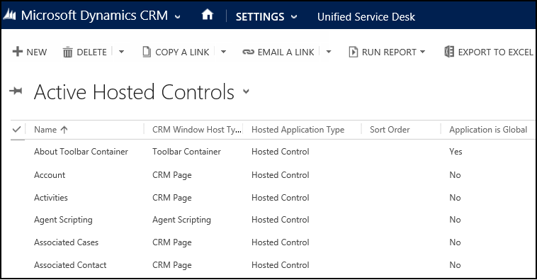 Hosted controls list in Unified Service Desk