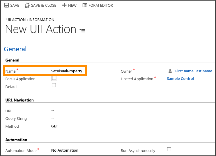 Add a UII action to a hosted control