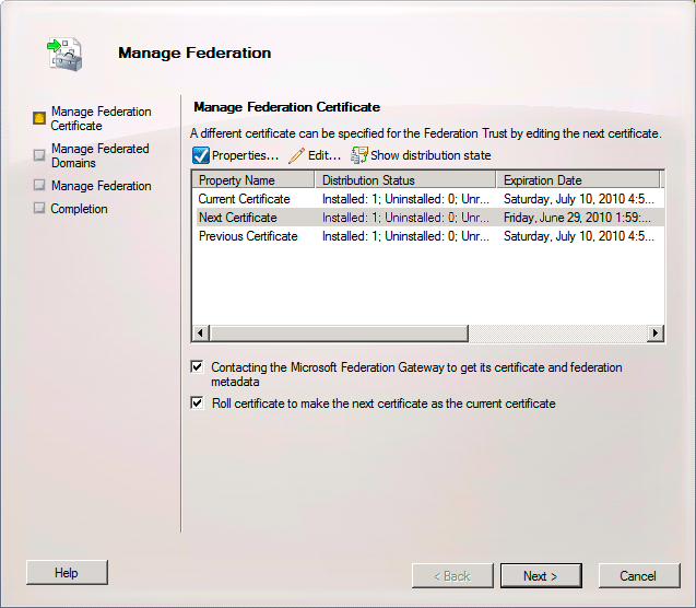 Switching to the next certificate