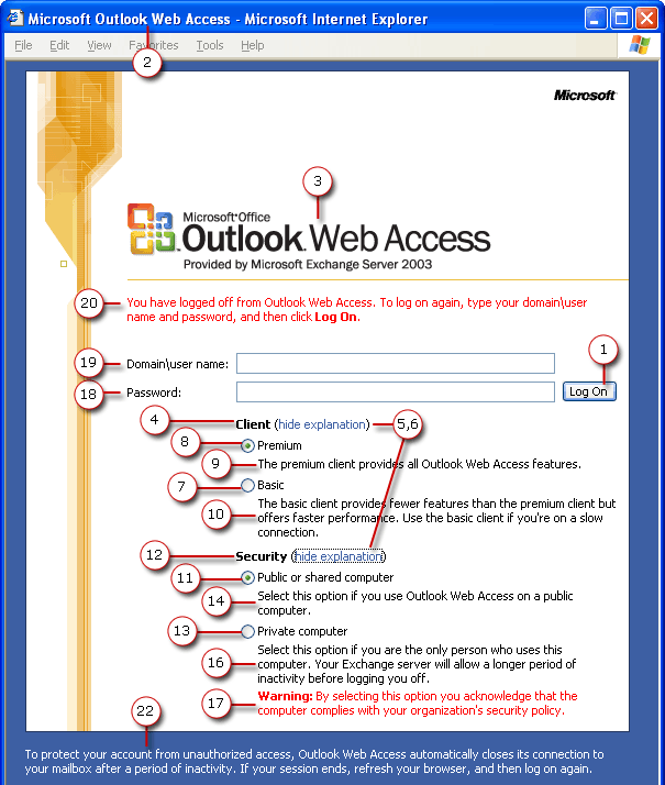 All text strings displayed on OWA logon page