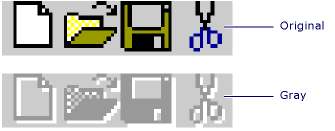 Comparison of gray and original icon versions