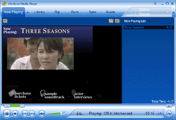 A border displayed inWindows Media Player 10 