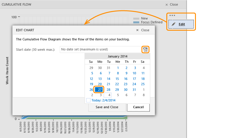 Set the start date for the Cumulative Flow Diagram