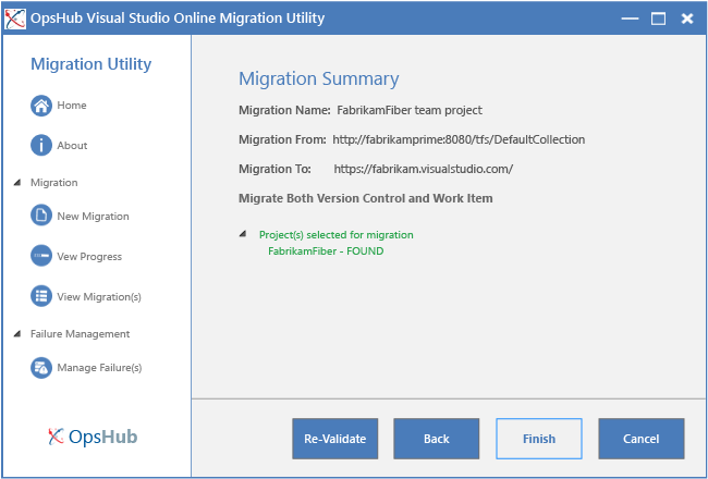 Migration summary Migration summary