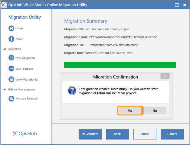 Migration configured, ready to start migration Migration configured, ready to start migration