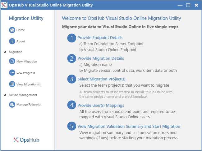 OpsHub start page OpsHub start page