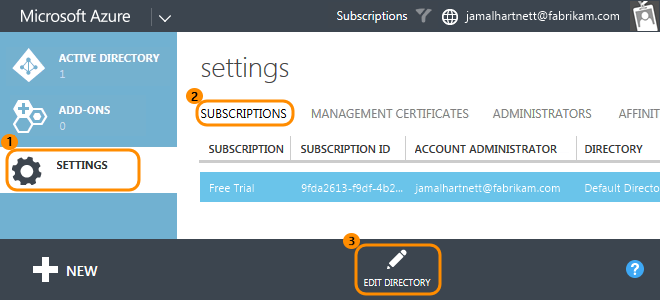 Change the directory associated with your subscription