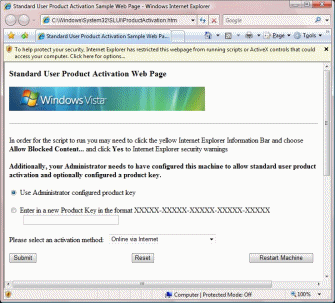 Figure 5. Using the Standard User Product Activation Web Page