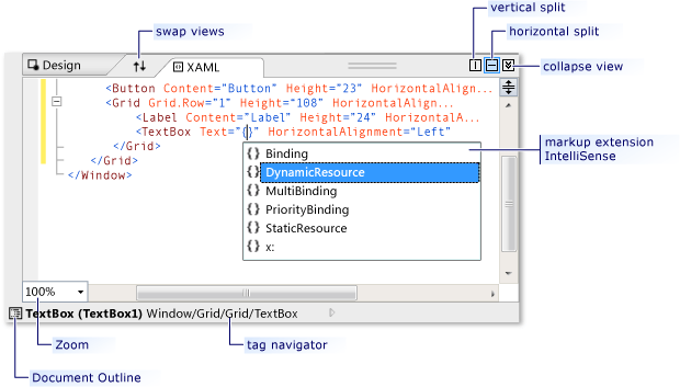 XAML view features in the WPF Designer