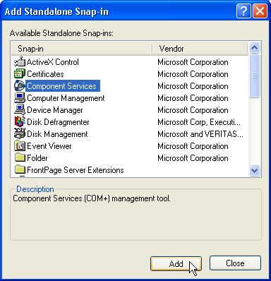 Add Standalone Snap-in dialog box