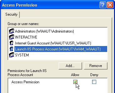Allow Access Permission for IWAM_WIAAUT