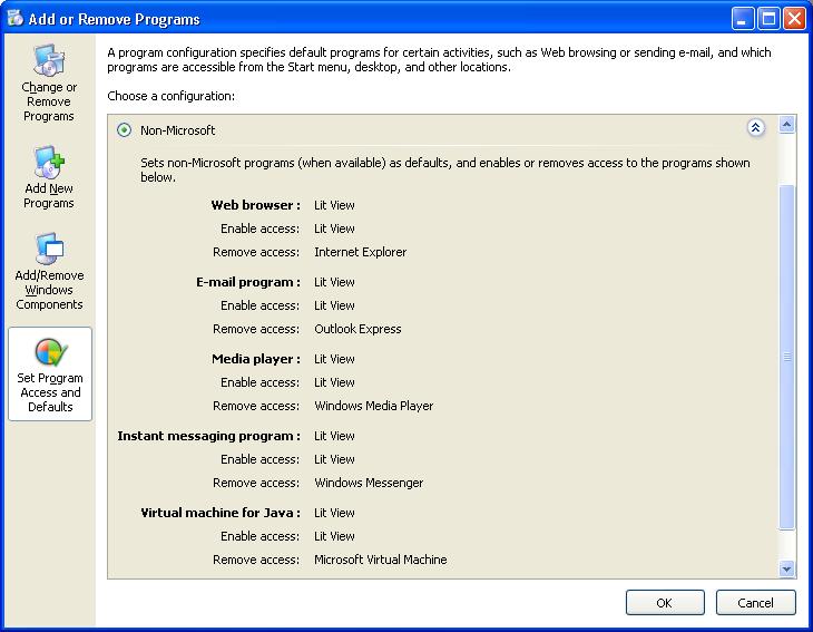 Set Program Access and Defaults non-Microsoft options