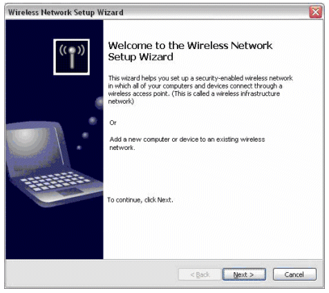 Welcome to Wireless Network Setup Wizard page