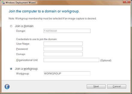 Figure 6. Domain or Workgroup Membership page