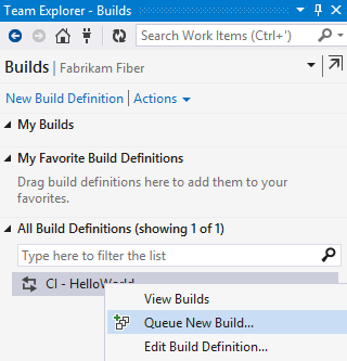 Queue new build in the builds page of Team Explorer