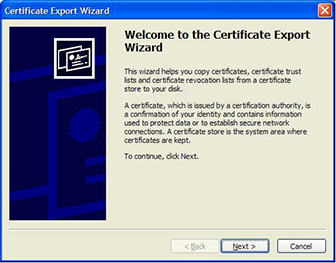 Figure 6.4 The Certificate Export Wizard welcome page
