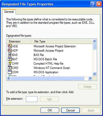 Figure 6.9 The Designated File Types Properties dialog box