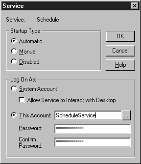 Figure 2.7: Schedule Service startup options