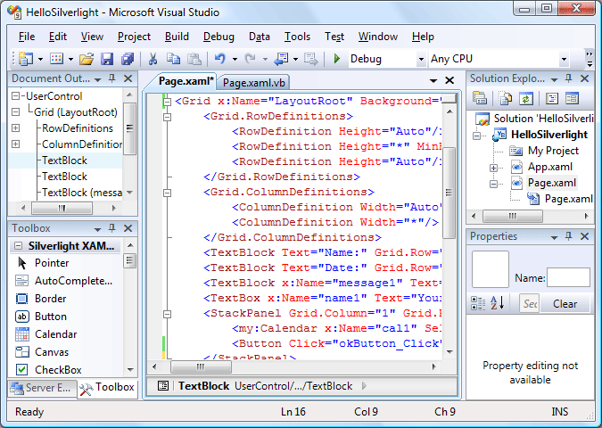 A Silverlight application opened in Visual Studio