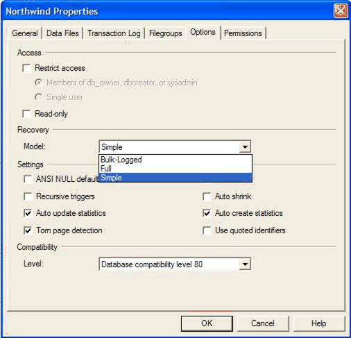 Figure 10   Northwind Properties dialog box, from the SQL Server Enterprise Manager client tool