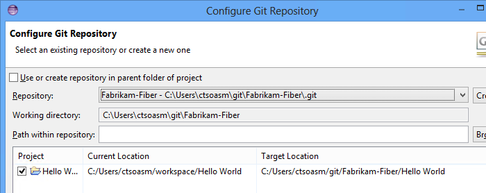 Configure Git Repository dialog box