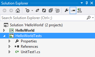 Unit test project in Solution Explorer