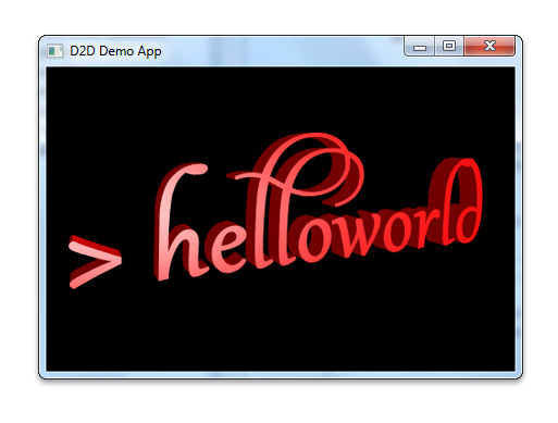 Screen shot of three-dimensional “hello world” text