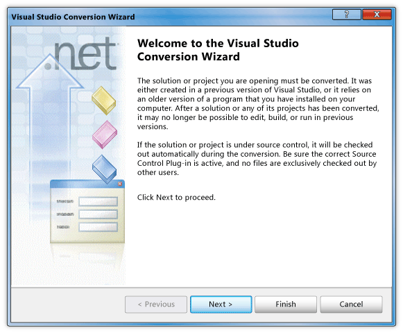 Visual Studio Conversion Wizard dialog box