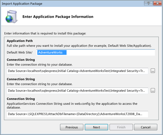 Enter Application Package Information dialog box