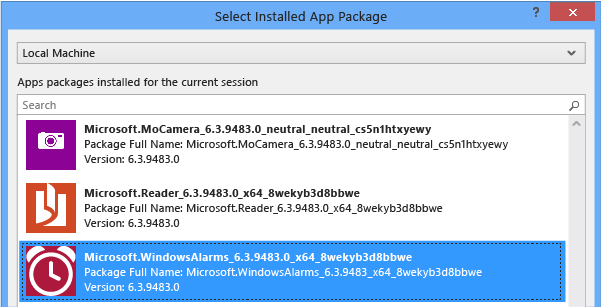 Select Installed App Package dialog box