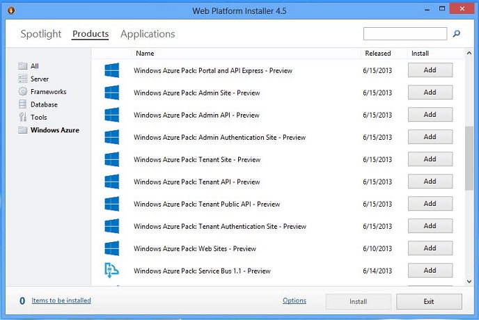 The Web Platform Installer for Windows Azure Pack