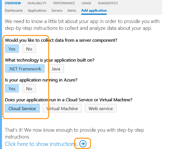 Choose Yes, .NET. Yes, Cloud service