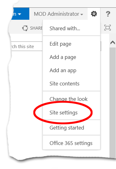 SharePoint Online Site Settings option.