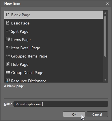 Blend - New Item template - XAML