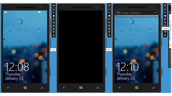 Buttons on the Windows Phone emulator