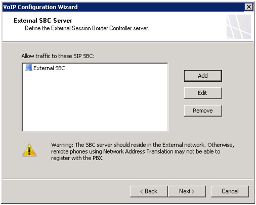 SIP Trunk scenario: external SBC server