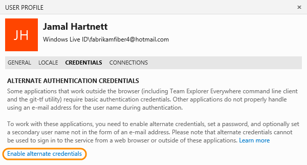Enable alternate credentials link on user profile page