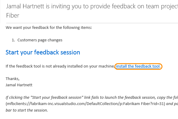 Open feedback request e-mail and install the feedback tool