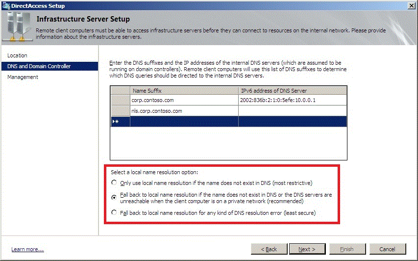 Fall back behavior on the DNS and Domain Controller page
