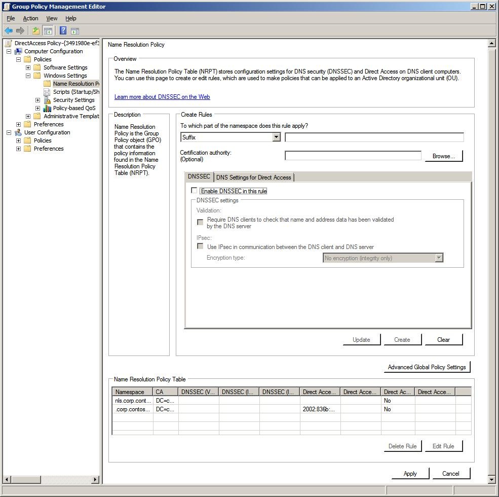 Group Policy-based configuration of the NRPT