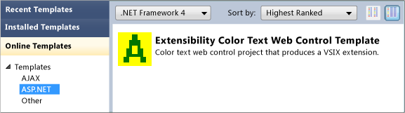 Select the extensibility color text web template