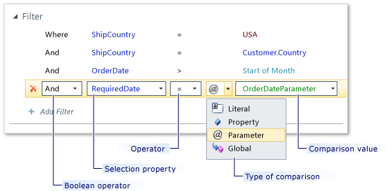 Filter conditions in a query
