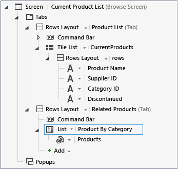 The modified Current Product List screen
