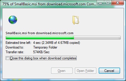 download of the installer begins