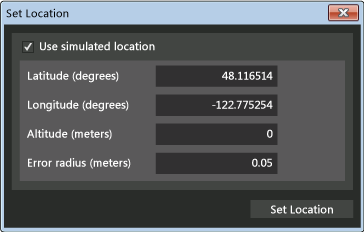 Simulator Set Location dialog box