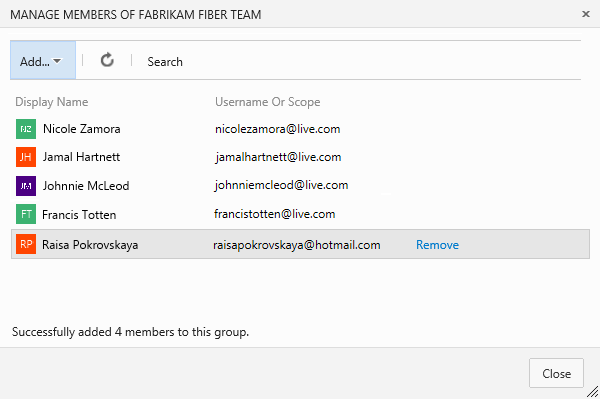 Manage members page with new team members are added to your team